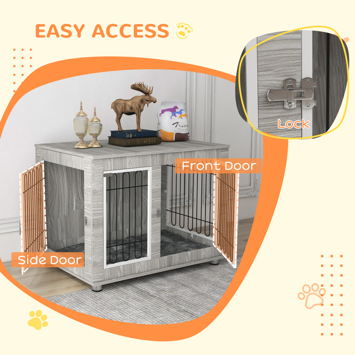 PawHut Dog Crate End Table with Soft Cushion, Double Doors