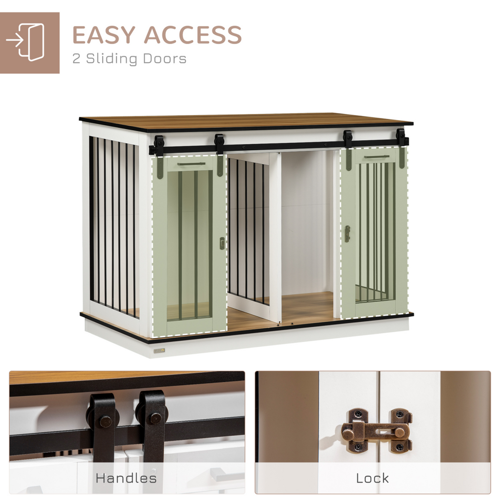 Dual-Dog Crate Furniture for Large & Small Dogs, White, Divider & Tabletop