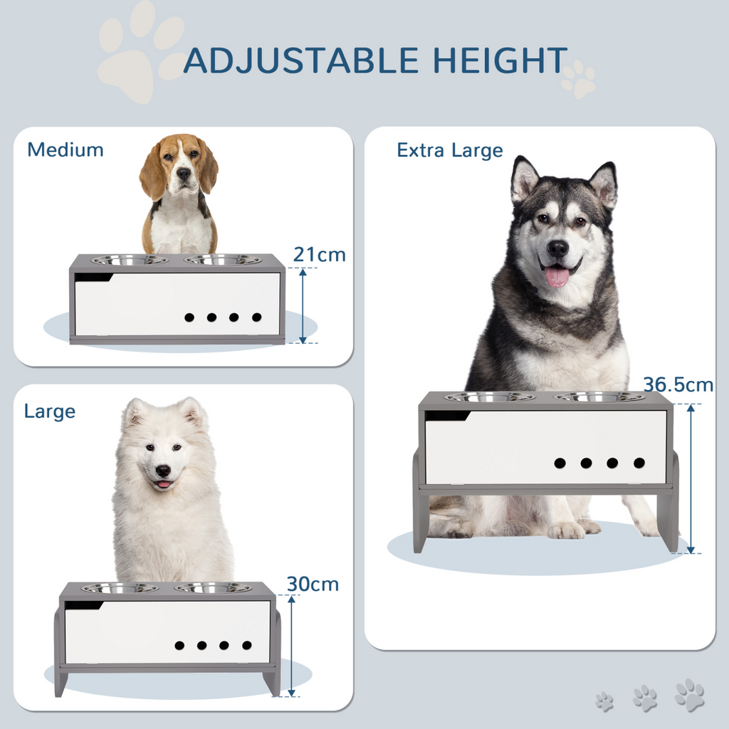 PawHut Height-Adjustable Dog Feeder with Dual Stainless Bowls & Storage