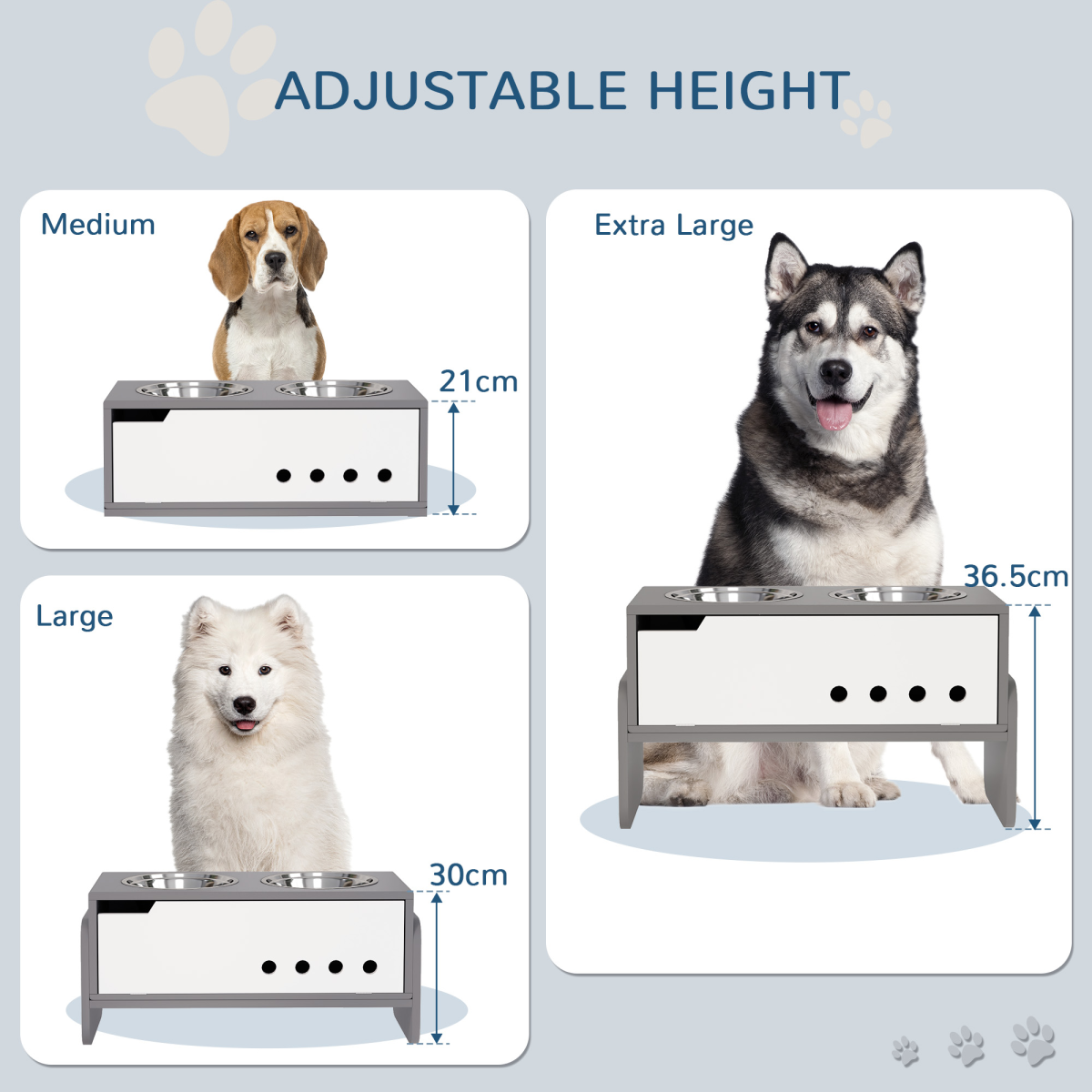 PawHut Height-Adjustable Dog Feeder with Dual Stainless Bowls & Storage