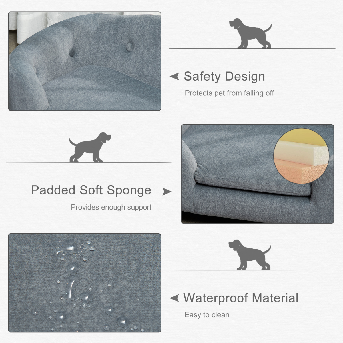 Pawhut Small Dog Sofa - Short Plush, 70x47x30 cm, Grey
