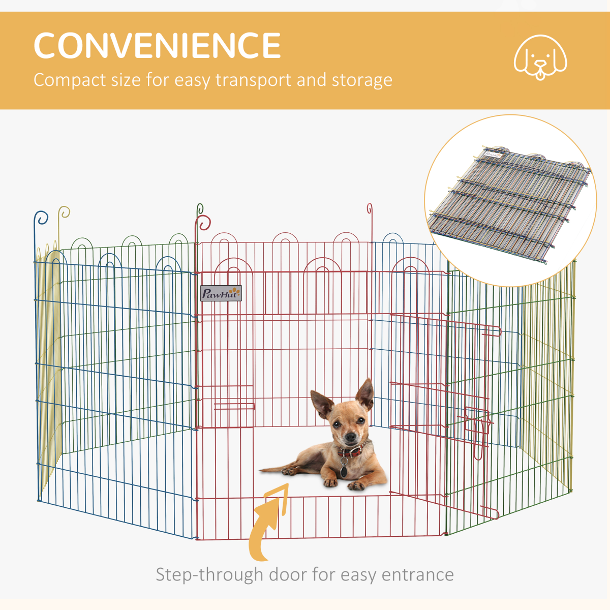 PawHut 6-Panel Pet Playpen with Door - Shape Options (Oct/Sq/Tri), Metal