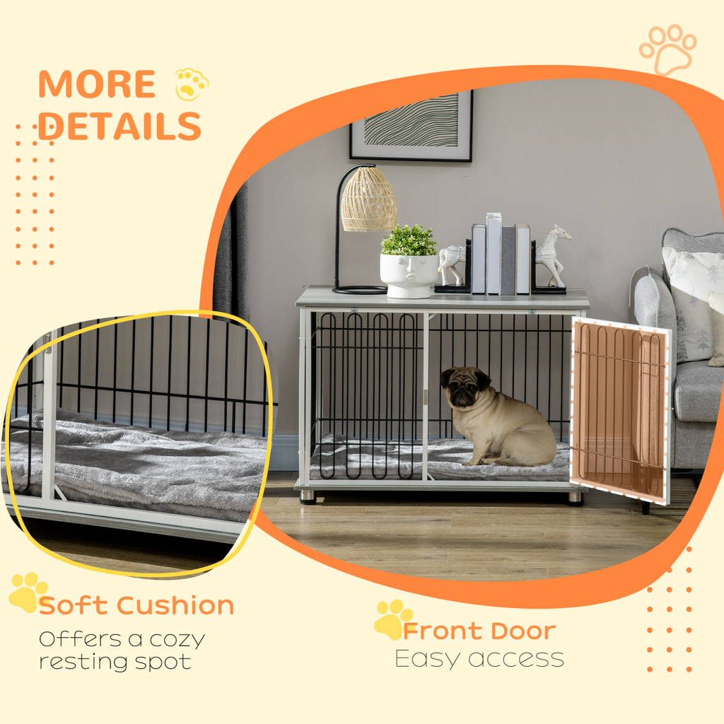 PawHut Dog Crate End Table — Soft Washable Cushion, Lockable Door