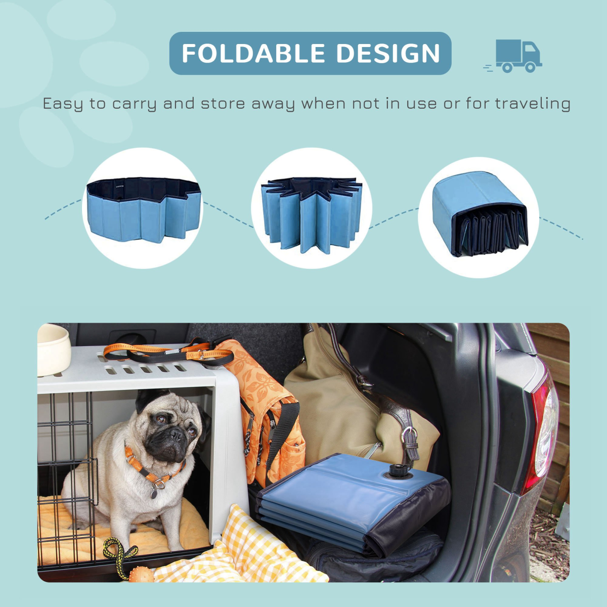Foldable 120cm Portable Pet Pool - Blue Bath for Dogs & Cats