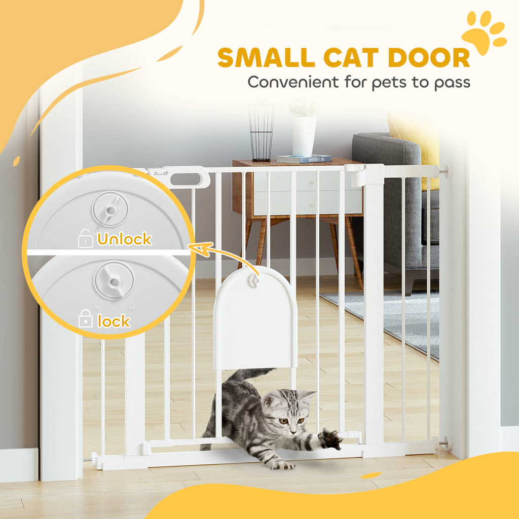 75-103 cm Pet Safety Gate - Pressure Fit Stair with Small Door Double Lock