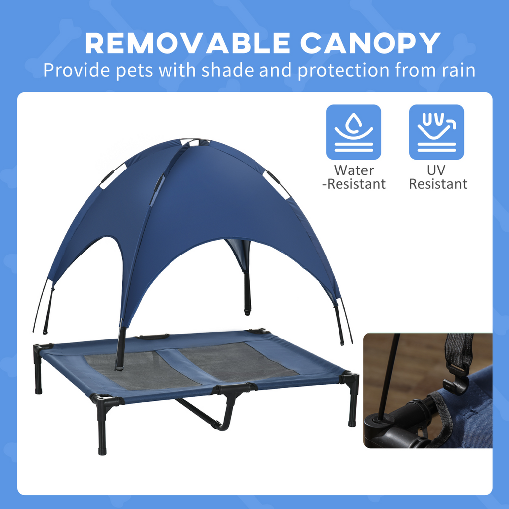 PawHut 92cm Elevated Outdoor Dog Bed with Canopy - UV Protection Cooling Cot