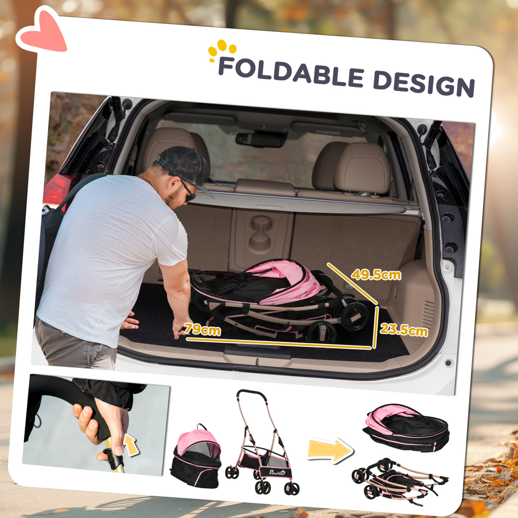 PawHut 3-in-1 Pet Stroller with Detachable Carriage - Pink