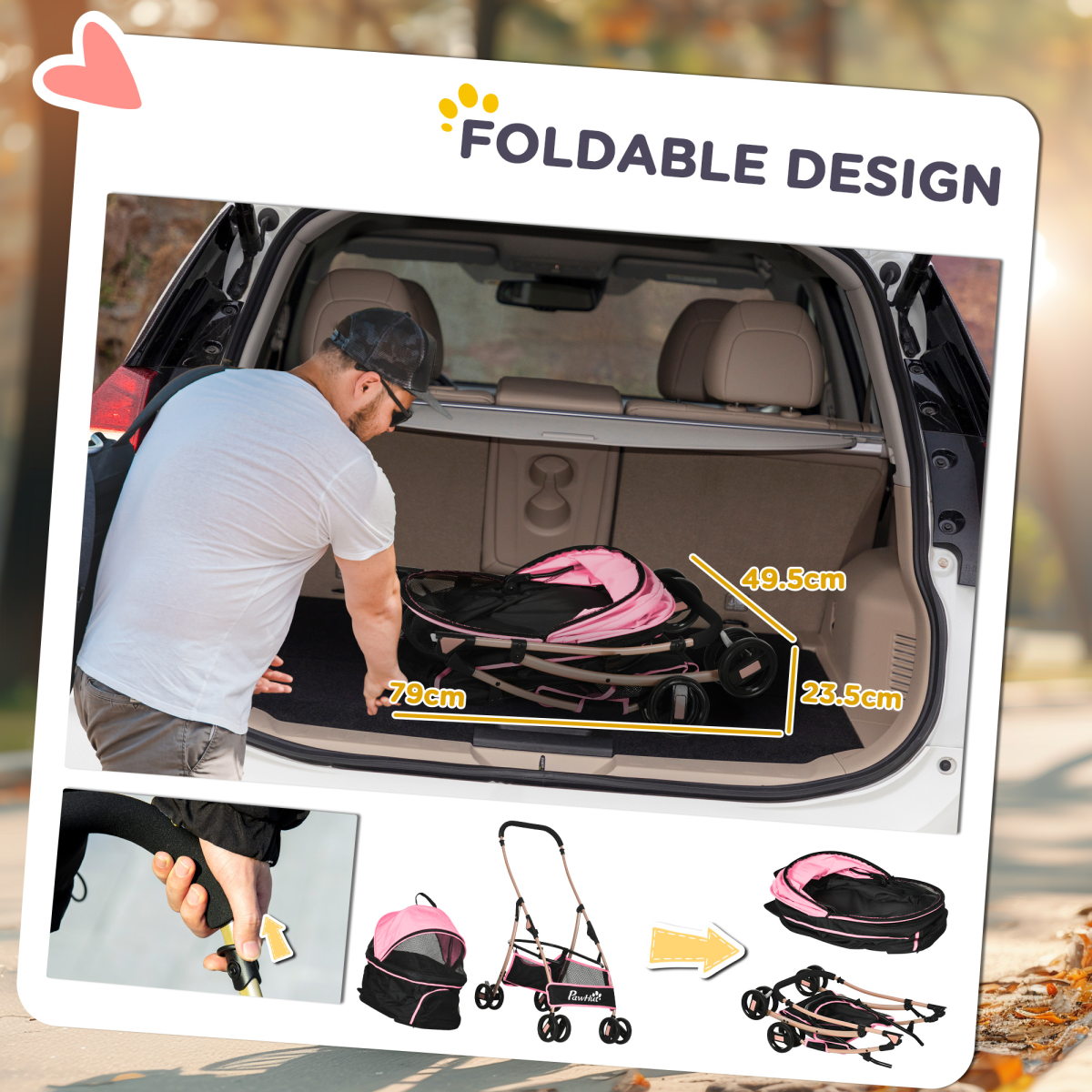 PawHut 3-in-1 Pet Stroller with Detachable Carriage - Pink