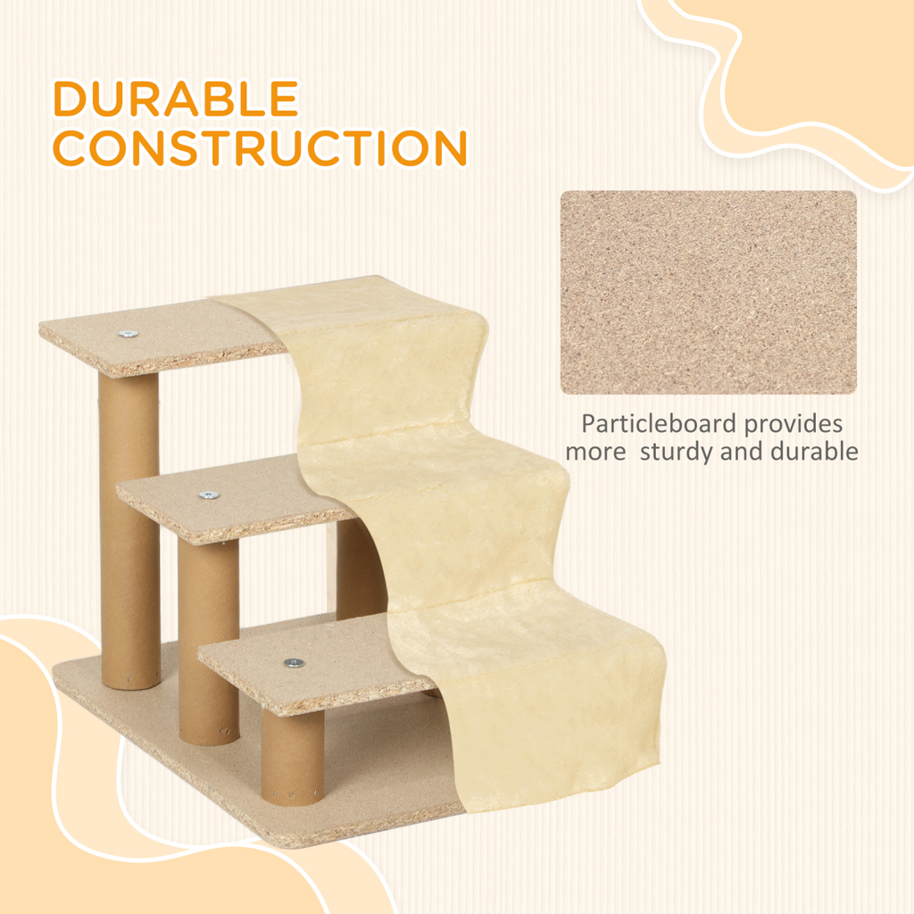 PawHut 3-Step Portable Dog Stairs with Washable Plush Cover