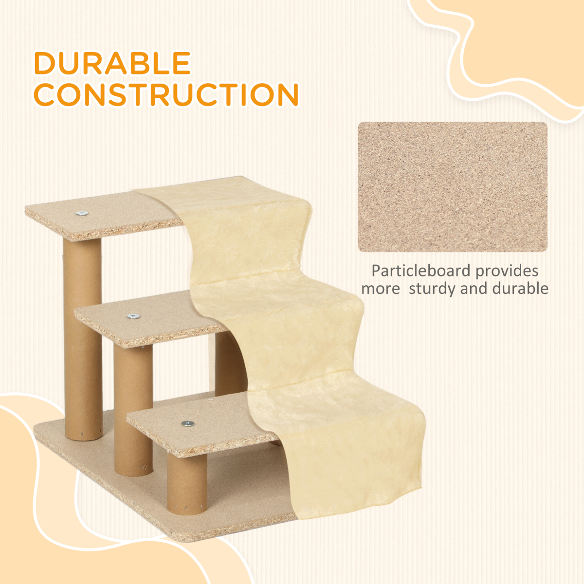 PawHut 3-Step Portable Dog Stairs with Washable Plush Cover