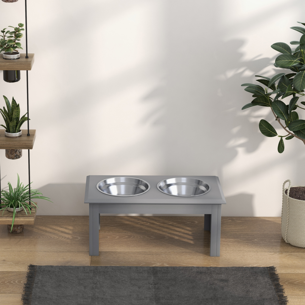 PawHut Elevated Stainless Steel Dog Bowl Feeder - Anti-Slip Grey