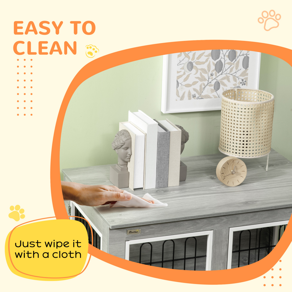 PawHut Dog Crate End Table with Soft Cushion and Double Doors