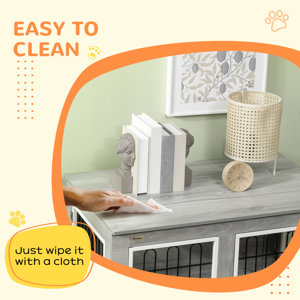 PawHut Dog Crate End Table with Soft Cushion and Double Doors