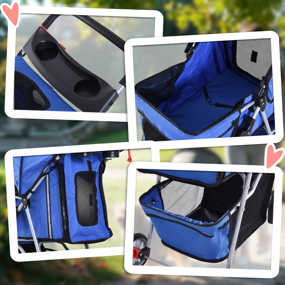 Pet Stroller Pushchair Carrier, 3-Wheel Blue Pawhut for Cats & Small Dogs