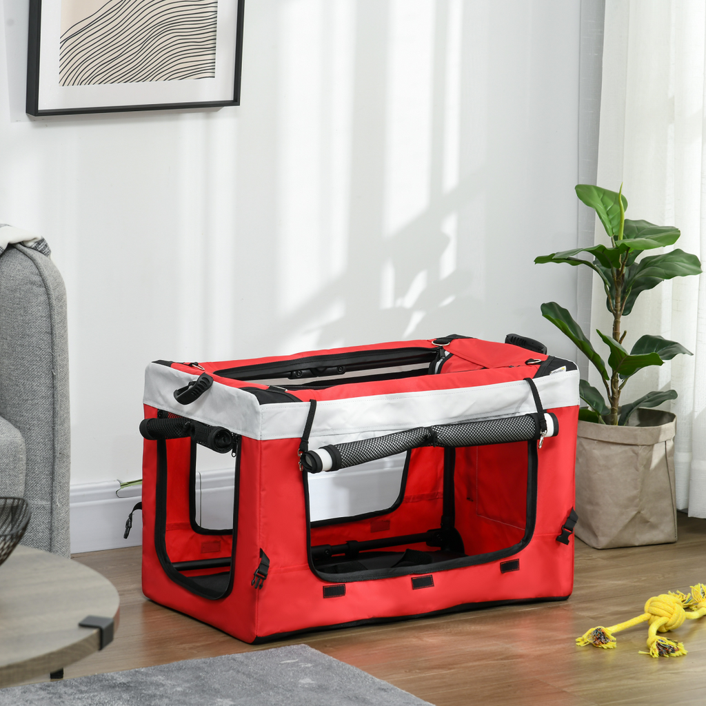 PawHut Foldable Pet Stroller with Detachable Carrier and Soft Padding - Red