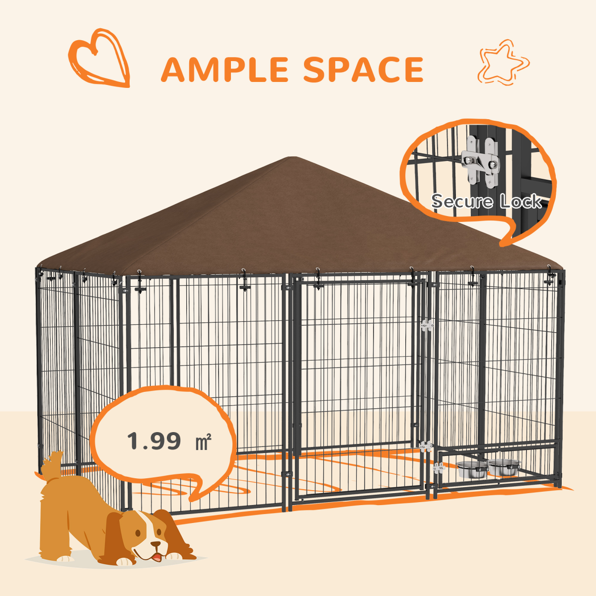 PawHut Outdoor Dog House with Canopy & Locking Rotating Bowl Holder