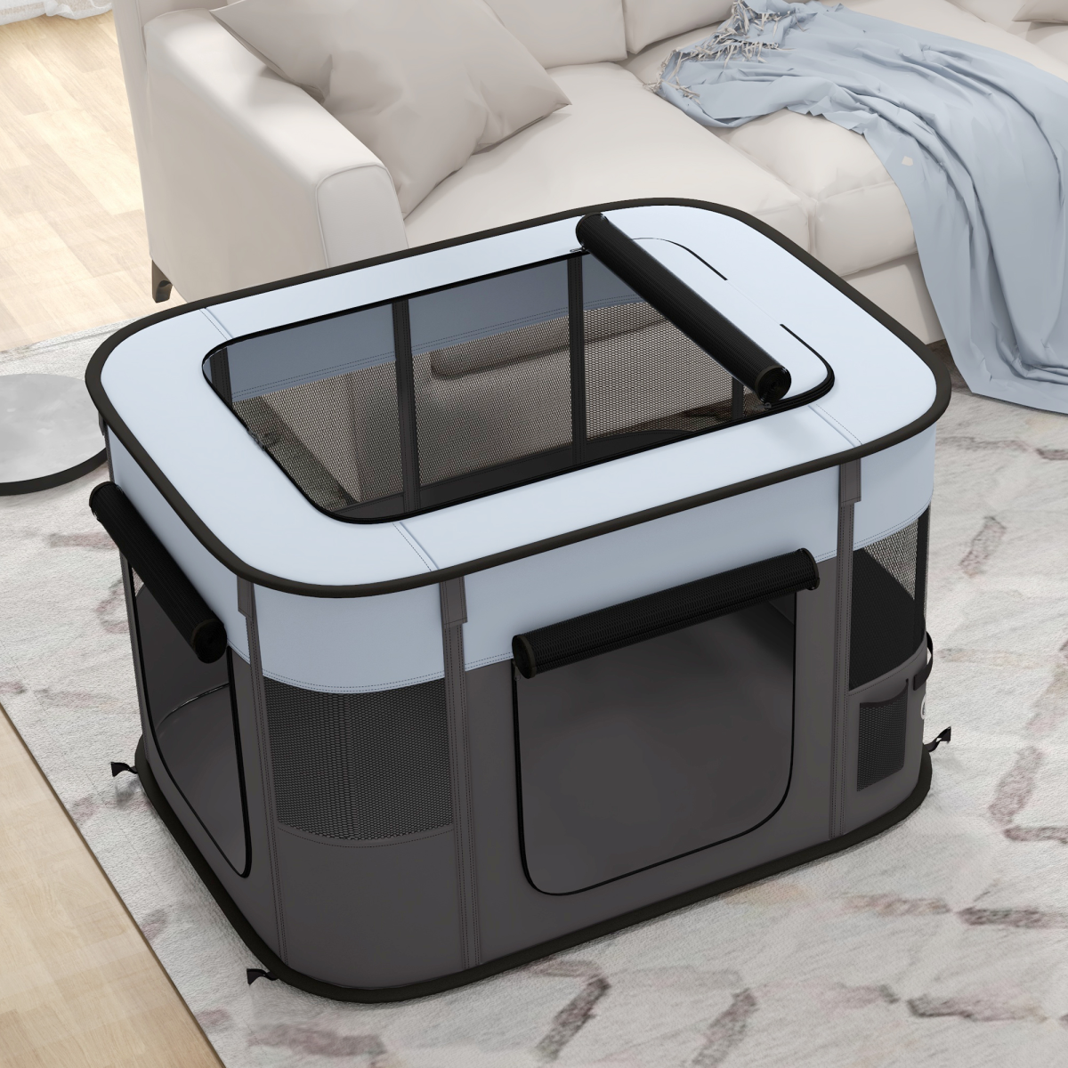 PawHut Portable Pet Pen for Small Animals - Foldable, Up to 10kg, Grey