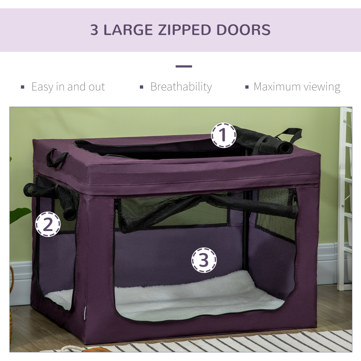 80cm Foldable Pet Carrier Bag with Cushion - Purple, for Small/Medium Dogs
