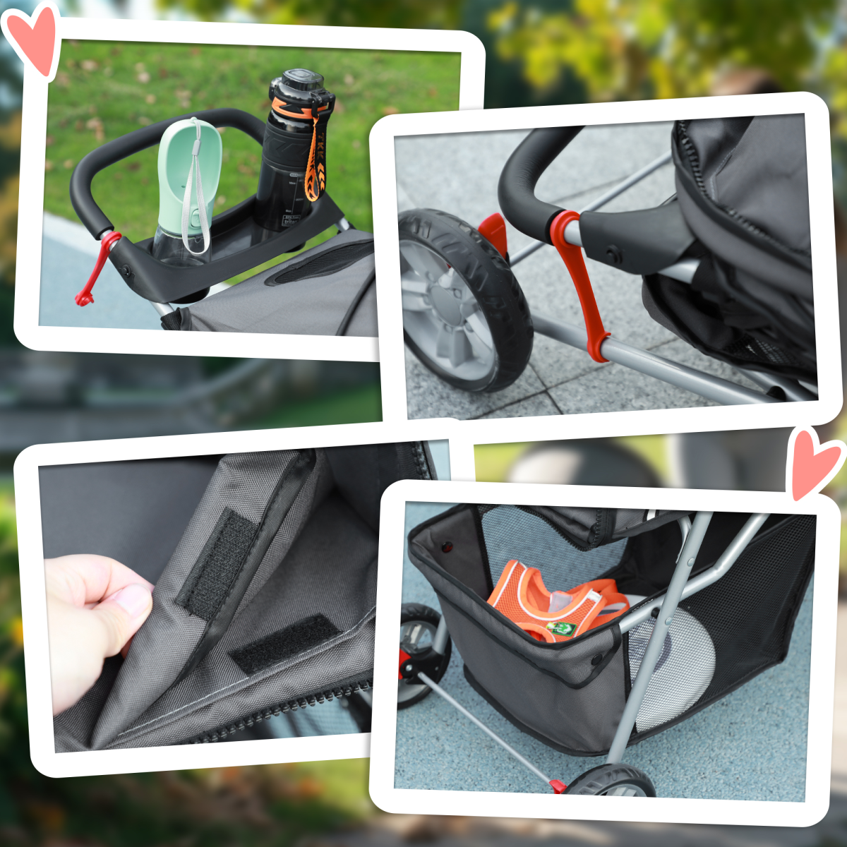 PawHut 3-Wheel Pet Stroller for Cat & Small Dog, Dark Grey