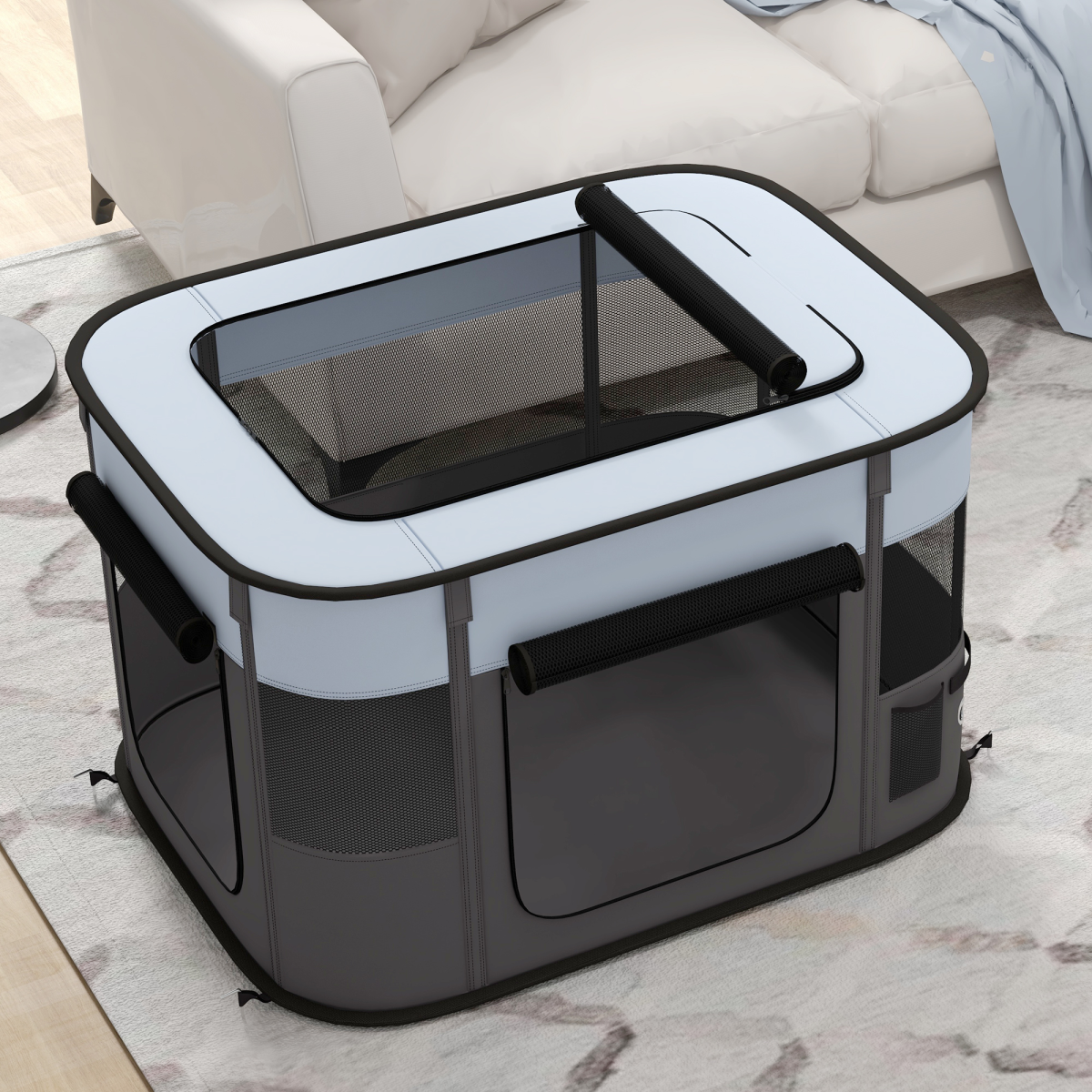 PawHut Portable Pet Playpen - Foldable, Multi-Door, 84x64x53 cm (Grey)