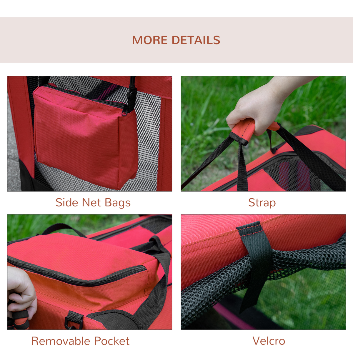 Foldable Pet Carrier Bag - Soft, Portable Cat Travel Cage, 60x42x42 cm, Red