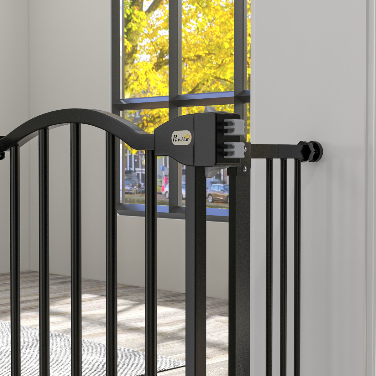PawHut Adjustable 74-100cm Metal Pet Gate with Auto-Close, Black
