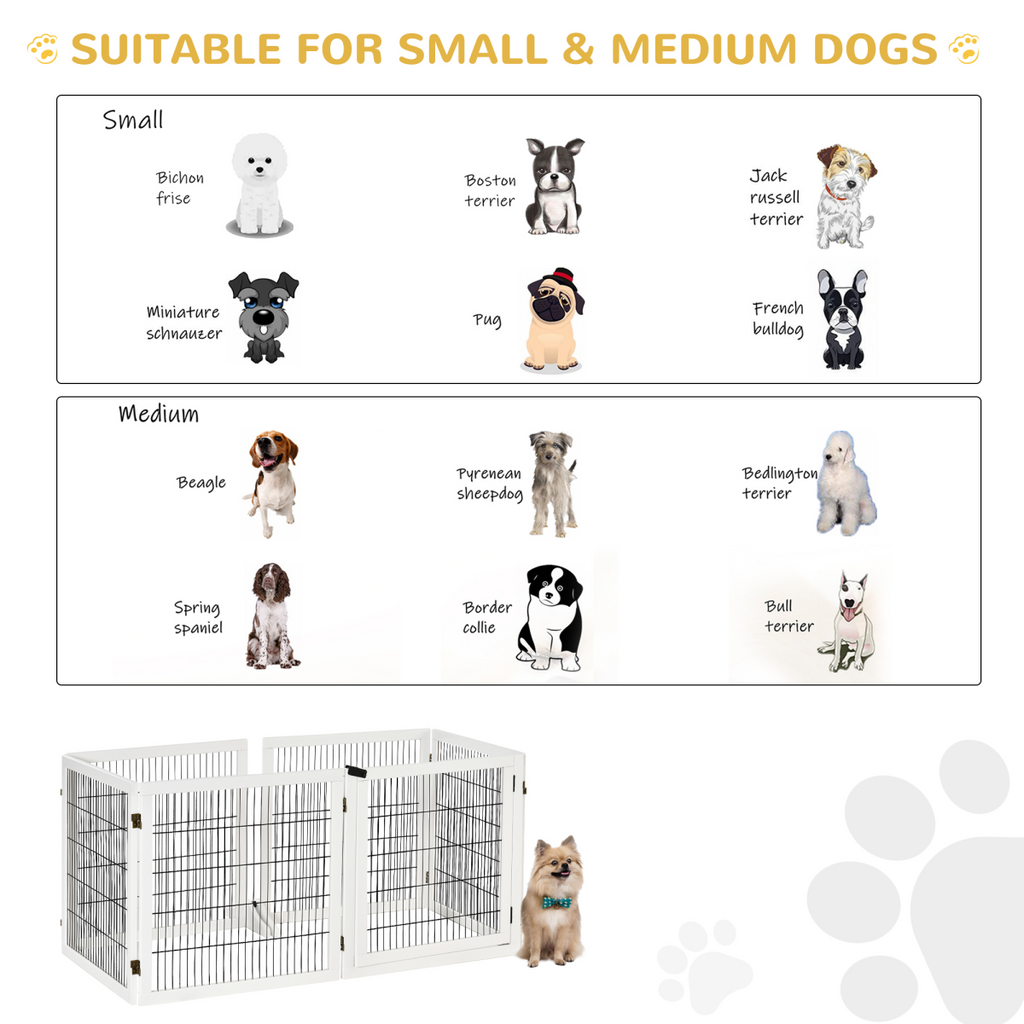 6-Panel Freestanding Foldable Wooden Dog Gate Playpen 432cm Pawhut