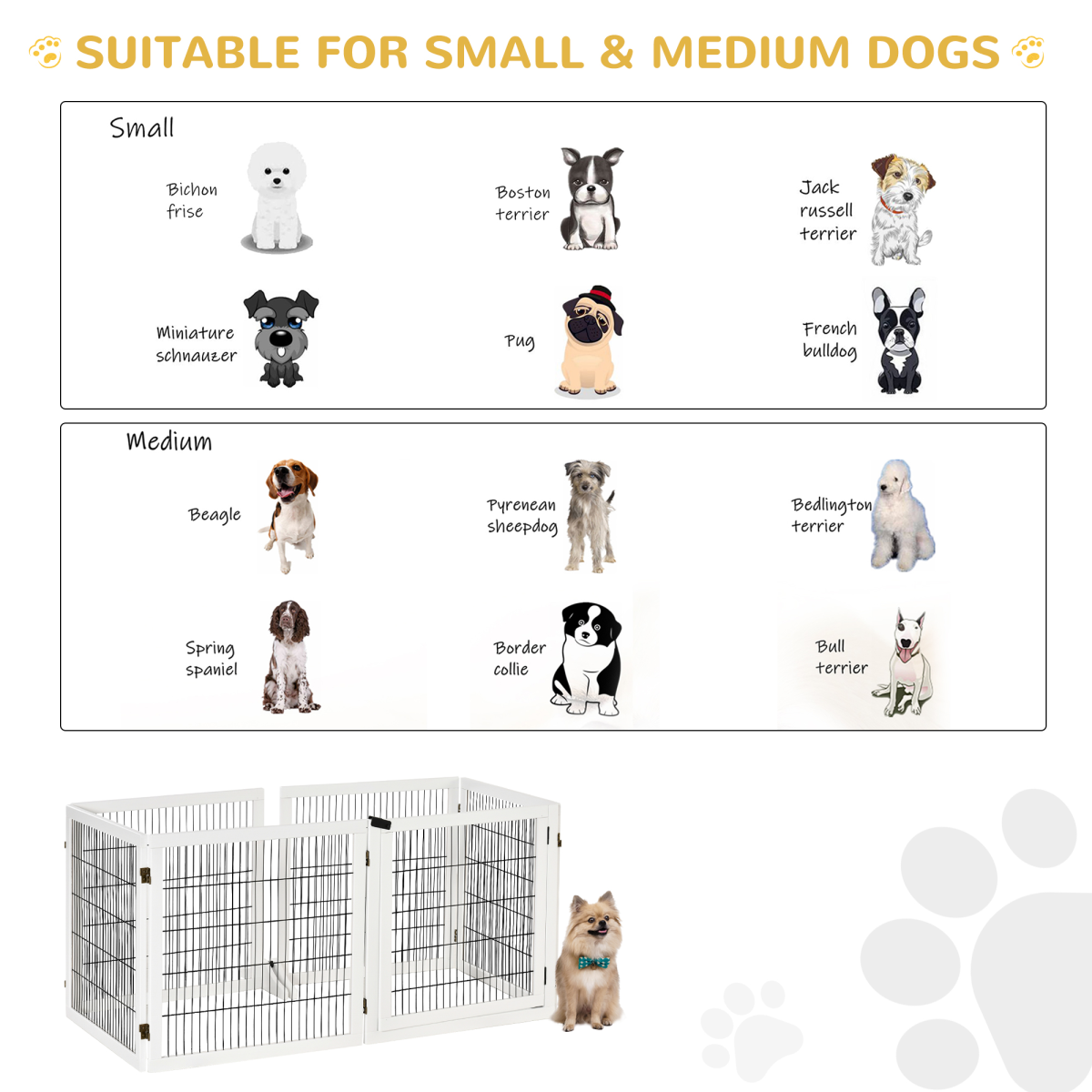 6-Panel Freestanding Foldable Wooden Dog Gate Playpen 432cm Pawhut