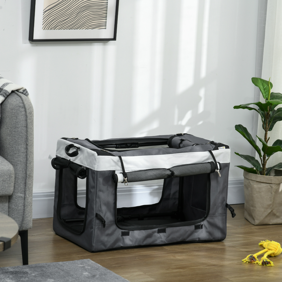 PawHut Foldable Pet Stroller with Detachable Carrier - Soft Padding Grey