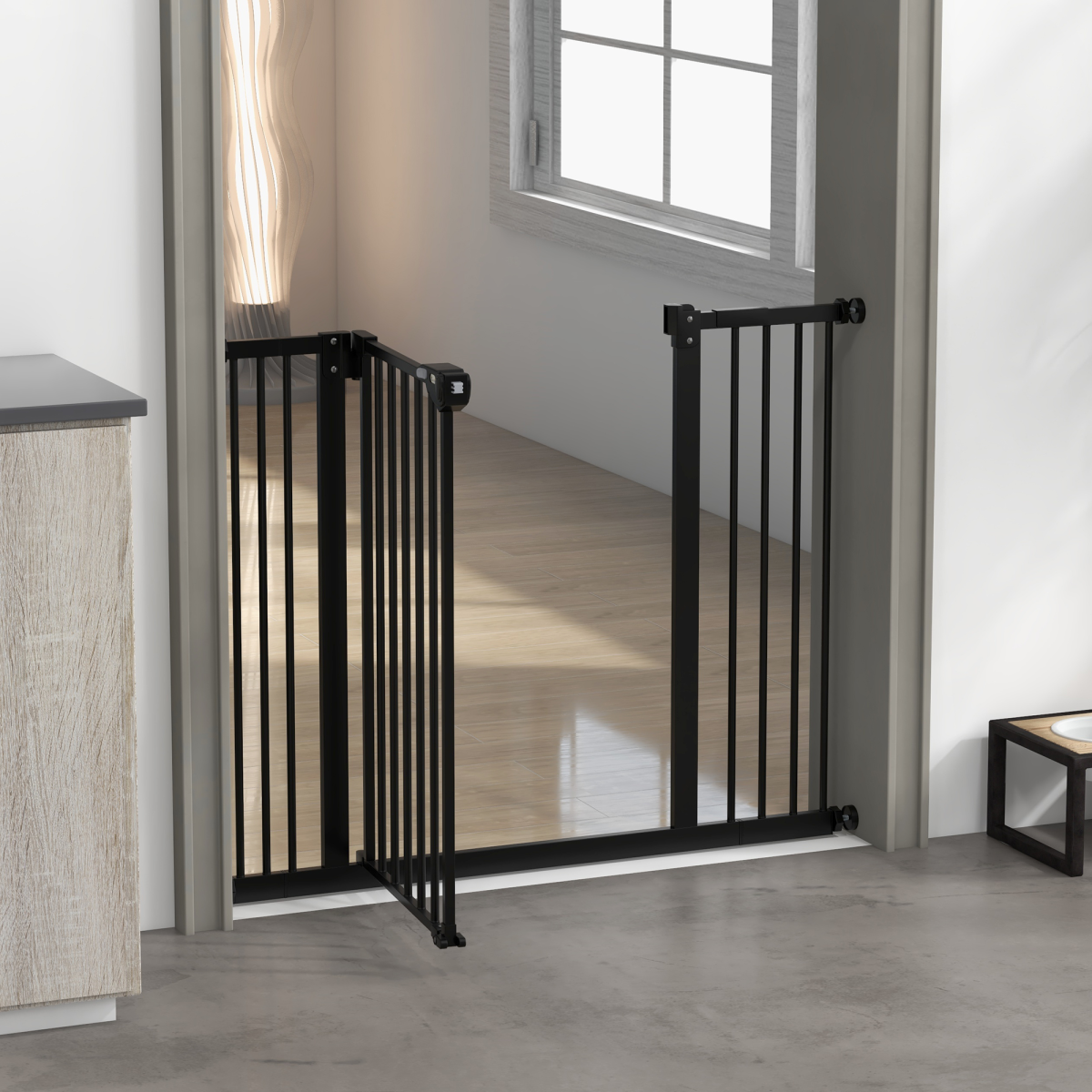 PawHut Adjustable Safety Gate with 2 Extensions, Auto-Close, Black