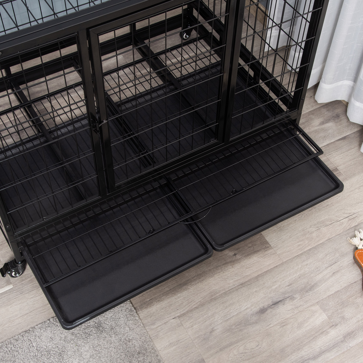 Metal Kennel Cage with Wheels & Tray - Large Black, 109x76x87 cm