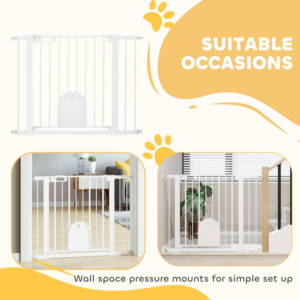 75-103 cm Pet Safety Gate - Pressure Fit Stair with Small Door Double Lock