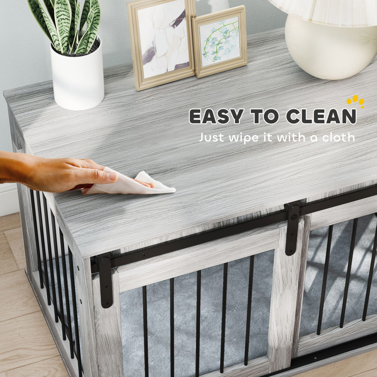 PawHut Large Dog Crate & Side Table with Removable Cushion - Grey