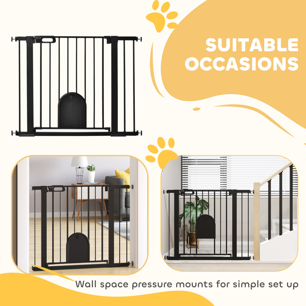 75-103 cm Extra-Wide Pet Gate, Stair Pressure Fit, Double Locking, Black