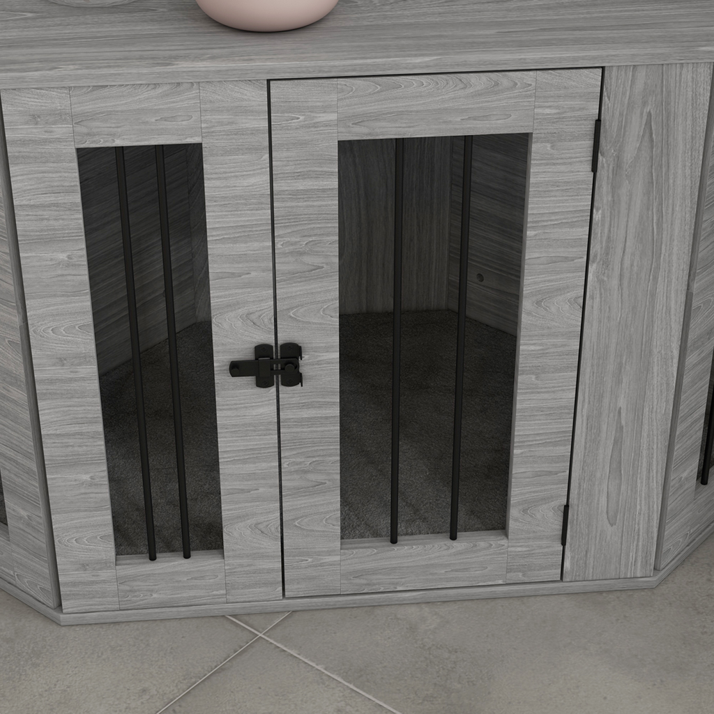 PawHut Dog Crate & Side Table for Medium Dogs, Large Door, Grey