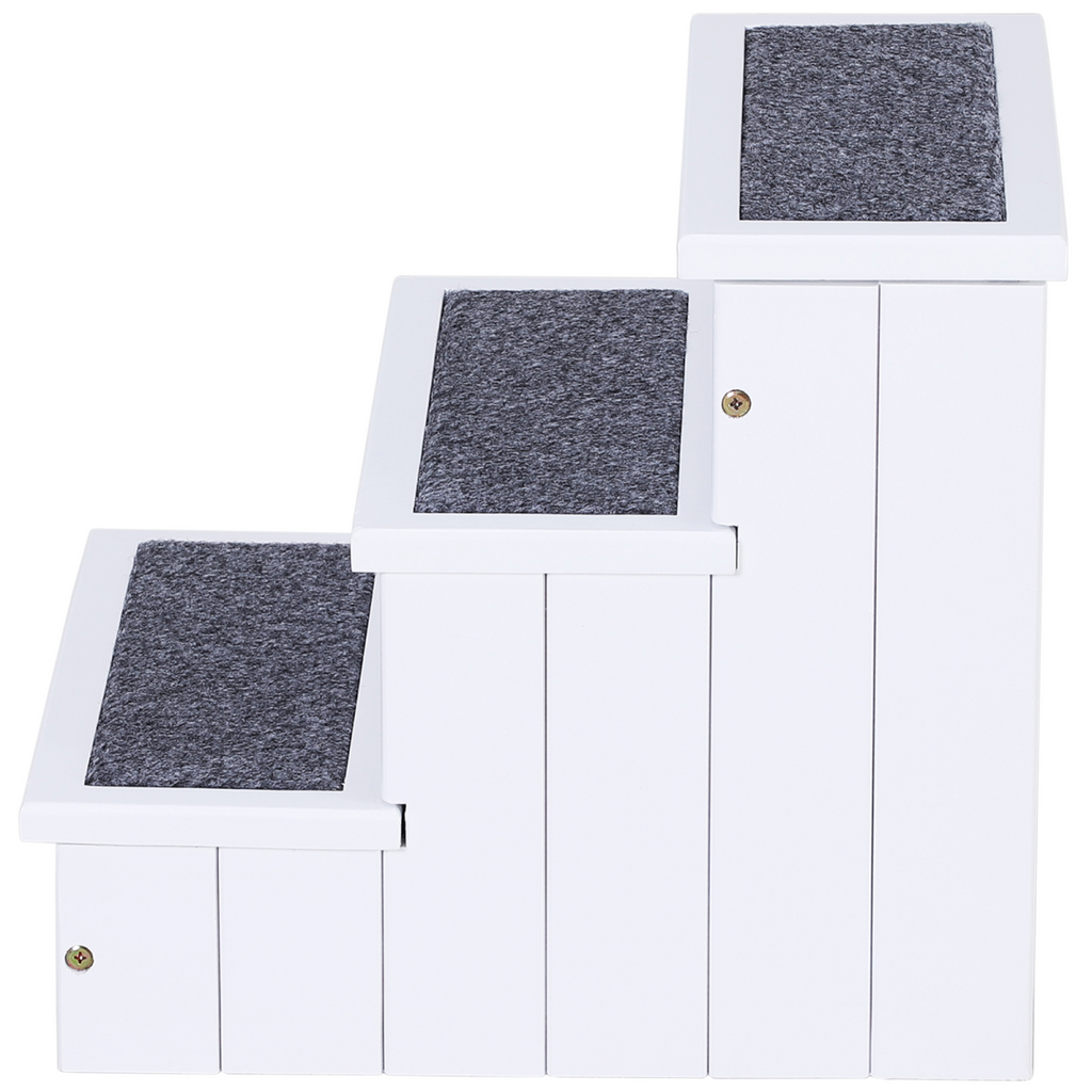 3-Step Wooden Dog Steps with Hidden Storage - Pawhut Pet Stairs for Bed