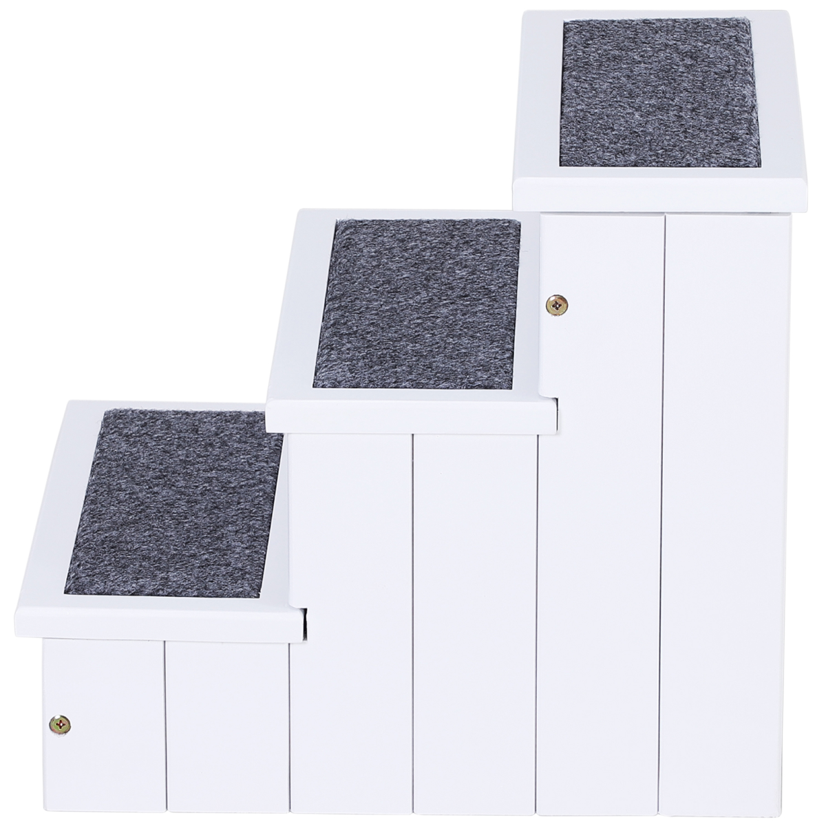 3-Step Wooden Dog Steps with Hidden Storage - Pawhut Pet Stairs for Bed