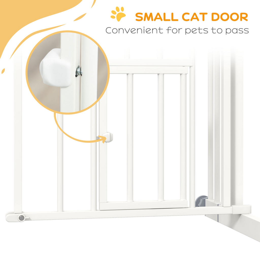 PawHut White Adjustable Pressure-Fit Pet Gate with Cat Door, 74-80cm
