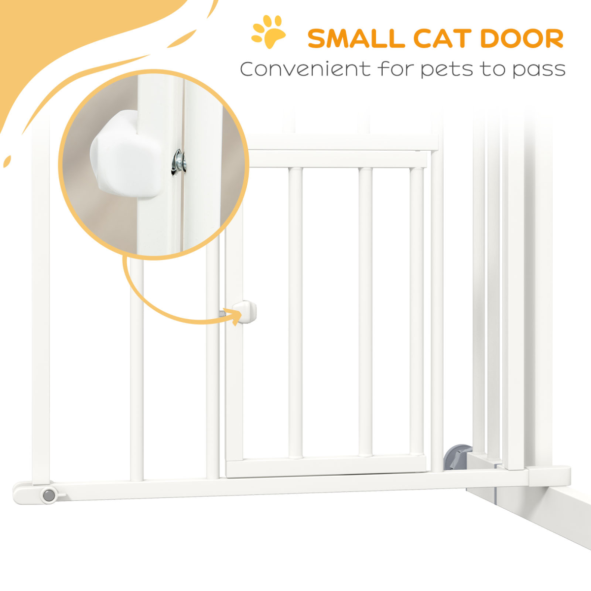 PawHut White Adjustable Pressure-Fit Pet Gate with Cat Door, 74-80cm