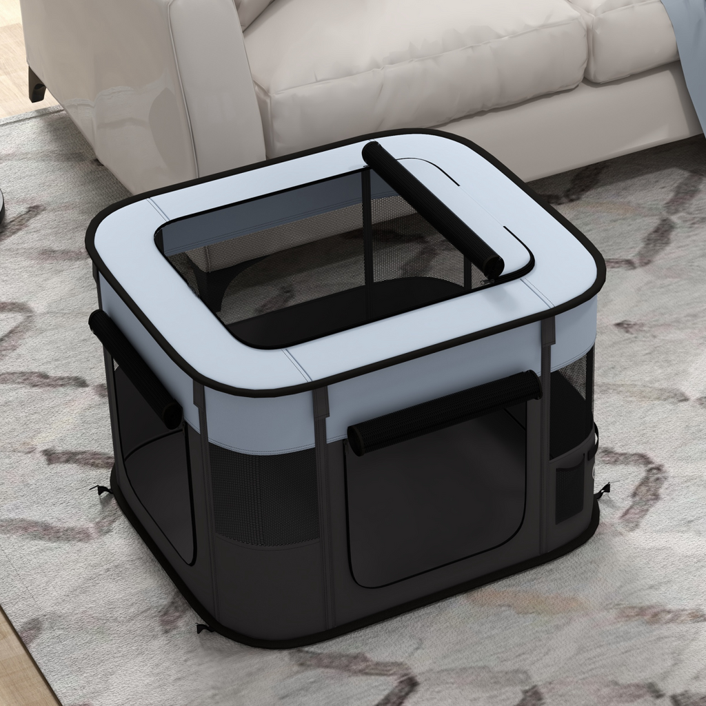 PawHut Portable Pet Pen for Small Animals - Foldable, 74x60x45 cm, Grey