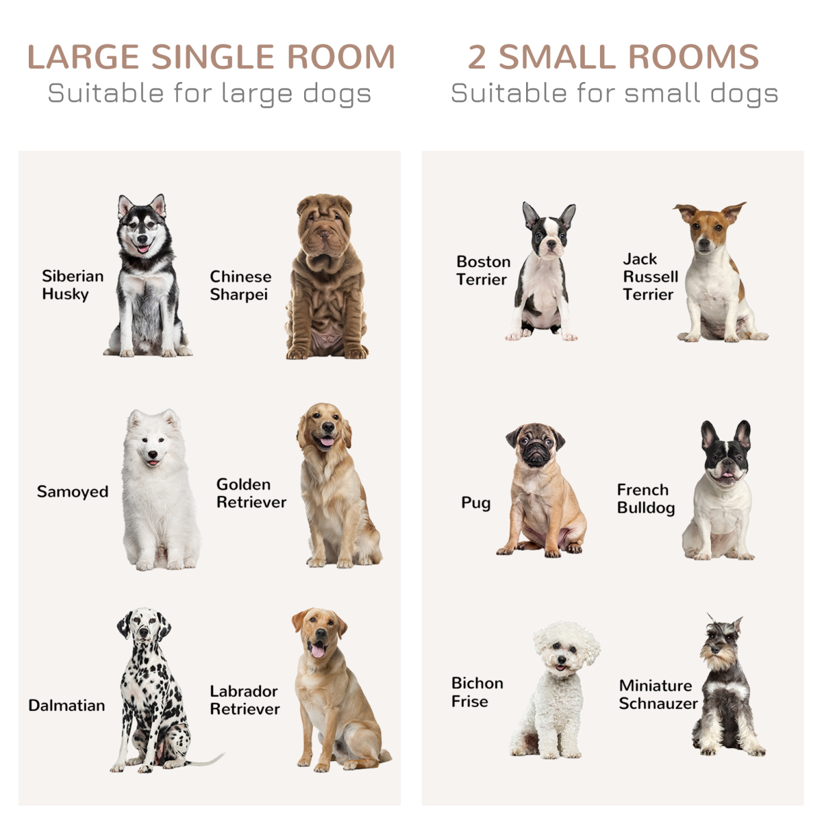 Dual-Dog Crate Furniture for Large & Small Dogs, White, Divider & Tabletop