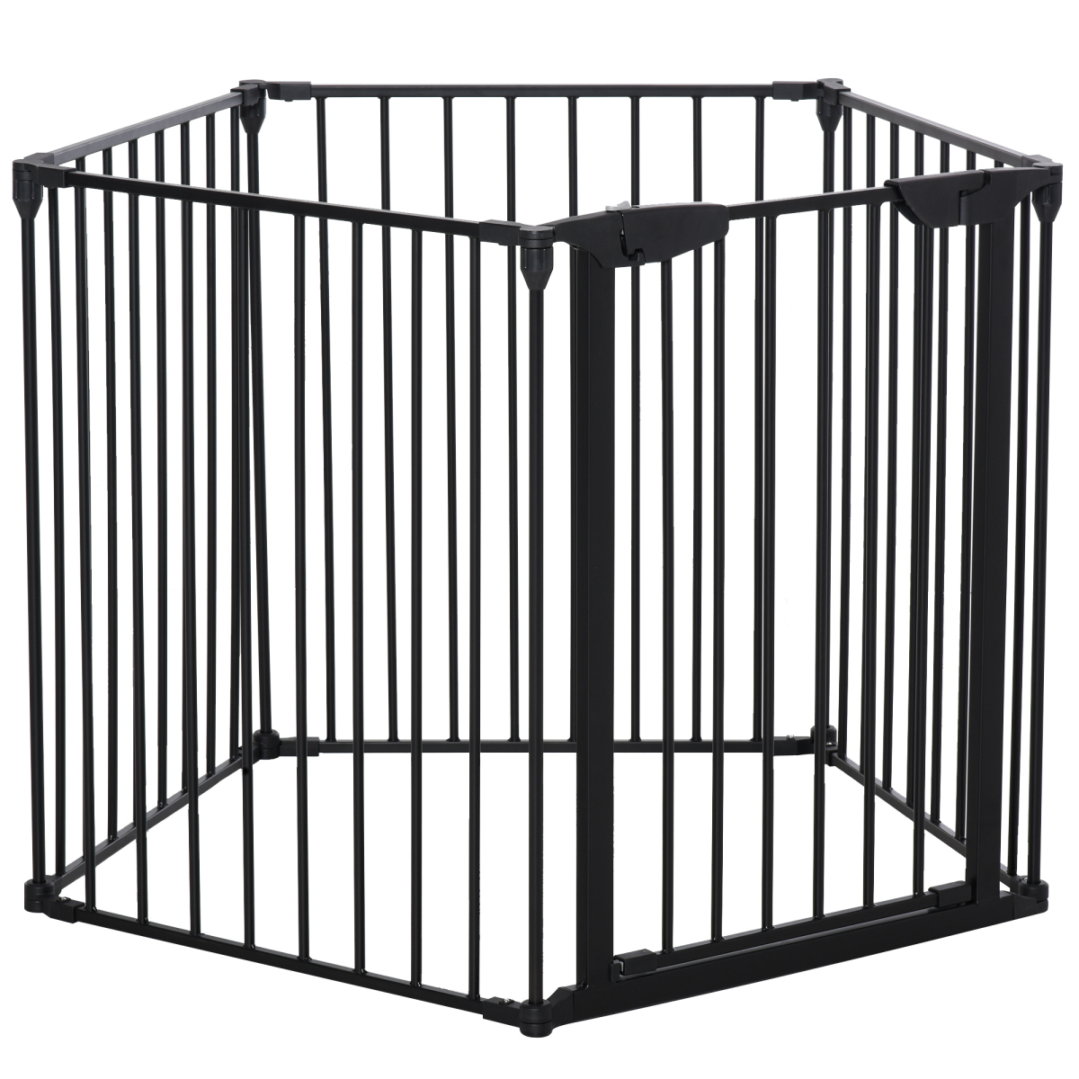5-Panel Pet Gate Dog Playpen - Indoor Stair Barrier with Walk-Through Door Black