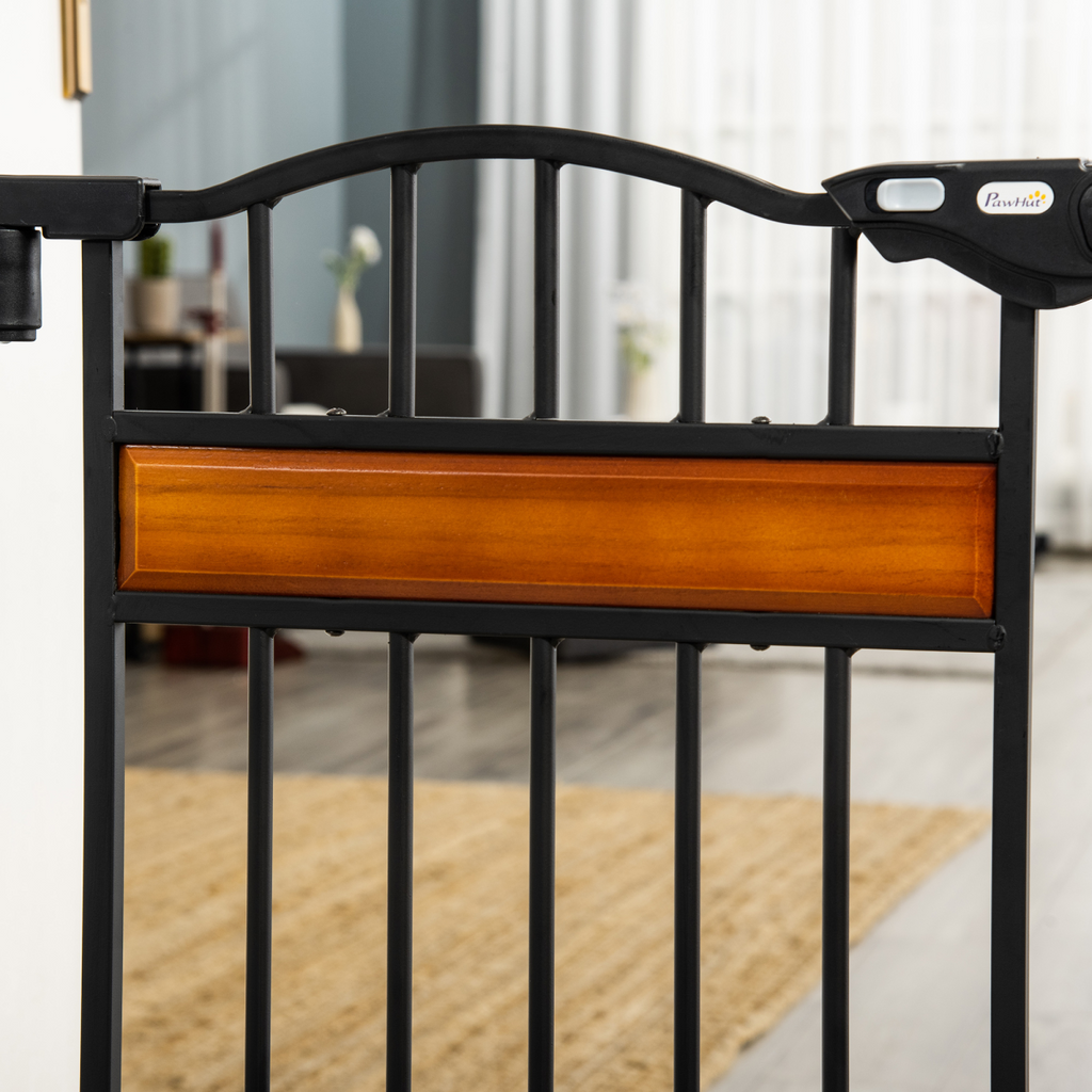 Pawhut Pet Safety Gate with Cat Door, Auto-Close, Pine Decor, 74-80 cm