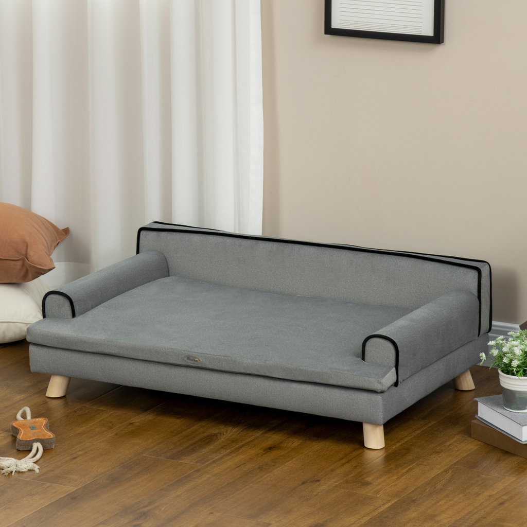 Pet Sofa Bed for Large & Medium Dogs - Wooden Legs, Grey, Water-Resistant
