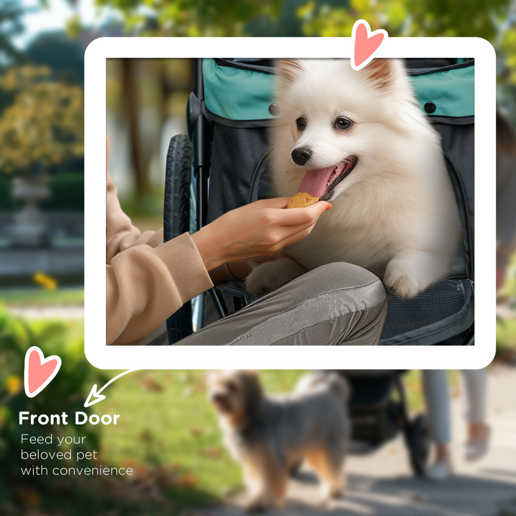PawHut 3-Wheel Pet Stroller - Foldable, Green, for Small & Medium Dogs