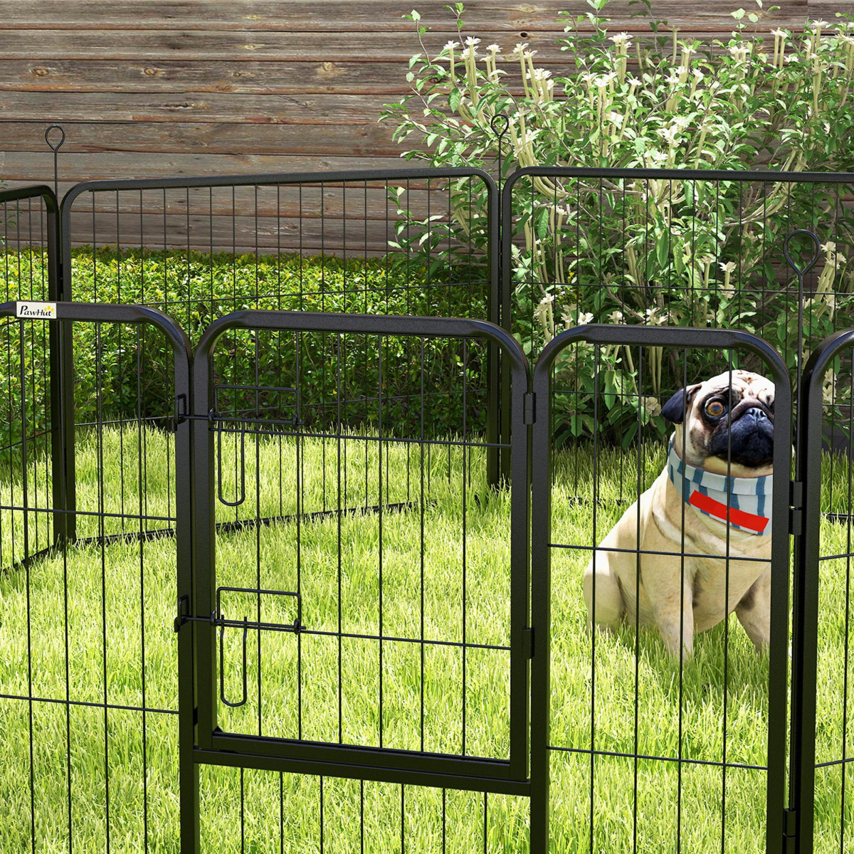 Pawhut 8-Panel Steel Pet Playpen and House - Indoor/Outdoor, Black