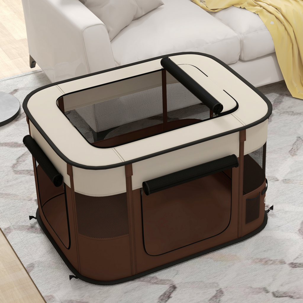 PawHut Portable Foldable Pet Playpen for Small Animals - Brown