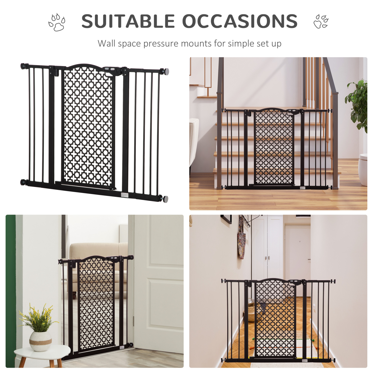 Pawhut 74-105 cm Pet Safety Gate - Pressure Fit, Auto-Close, Double Lock