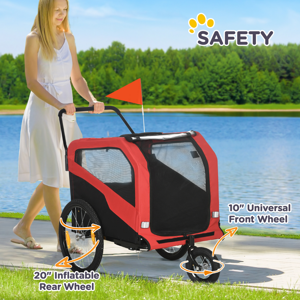 2-in-1 Dog Bike Trailer & Stroller for Large Dogs, Hitch-Ready, Red