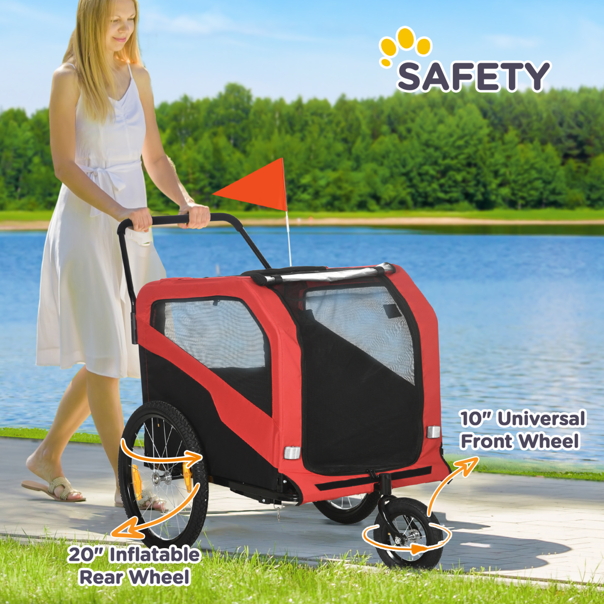 2-in-1 Dog Bike Trailer & Stroller for Large Dogs, Hitch-Ready, Red